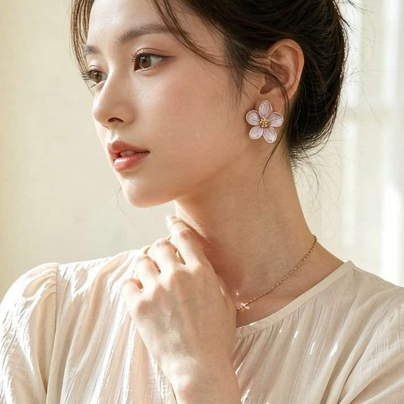 Dopamine-colored Stainless Steel Drop-oil Flower Series Earrings