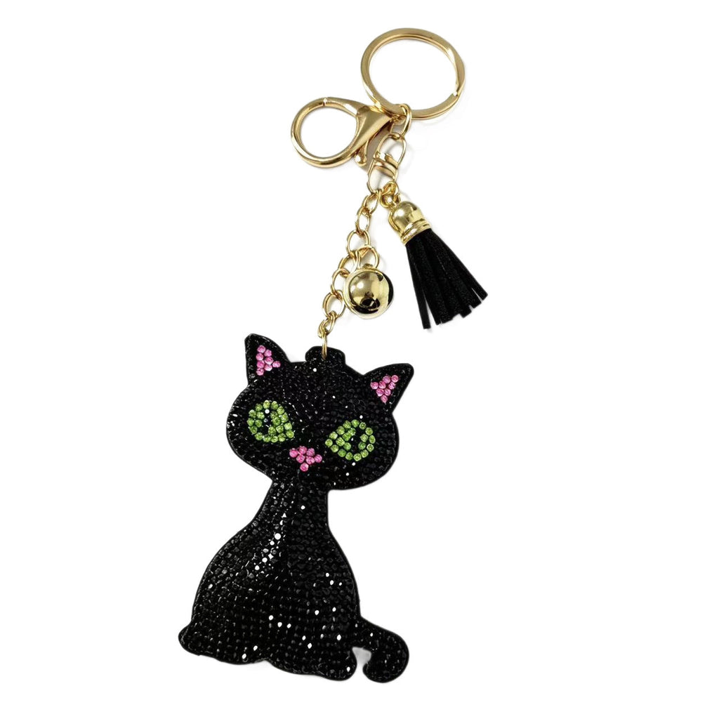 Diamond-studded Black Cat Keychain Cartoon-style And Cute