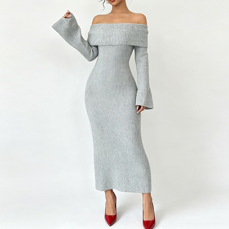Fashionable Off-shoulder Slim-fit Long-sleeved Dress For Women