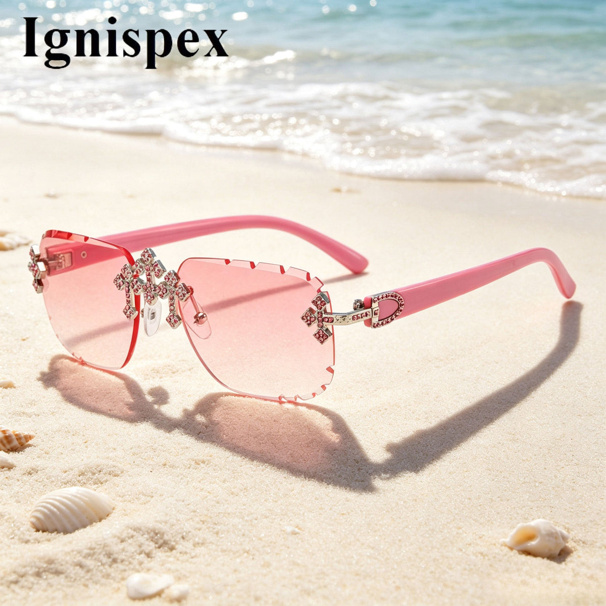 Frameless Square Ladies  Sunglasses, Crystal-studded Frameless Sunglasses, UV Protective Gradient Lenses Sunglasses, Lightweight And Fashionable Eyewear, Suitable For Beach Vacations, Parties And Dail