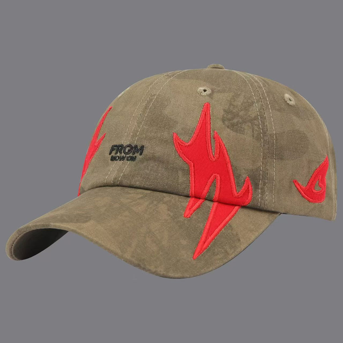 American-style Street Flame Embroidery Texture Baseball Cap, Men's And Women's Version, Washed And Aged Soft Top Brimmed Fedora Style Beanie, Suitable For Outdoor Use And Casual Wear