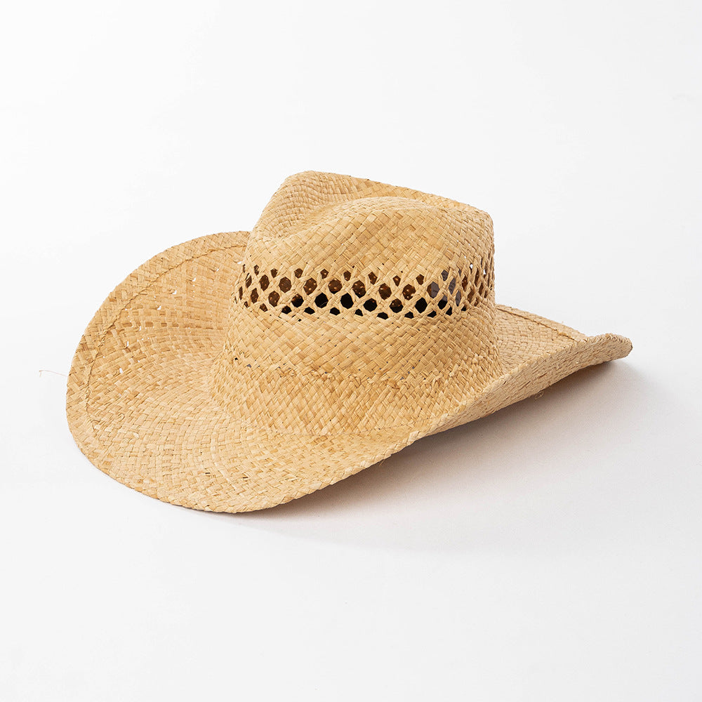 Hand-knitted Openwork Raffia Sun Hat For Men And Women