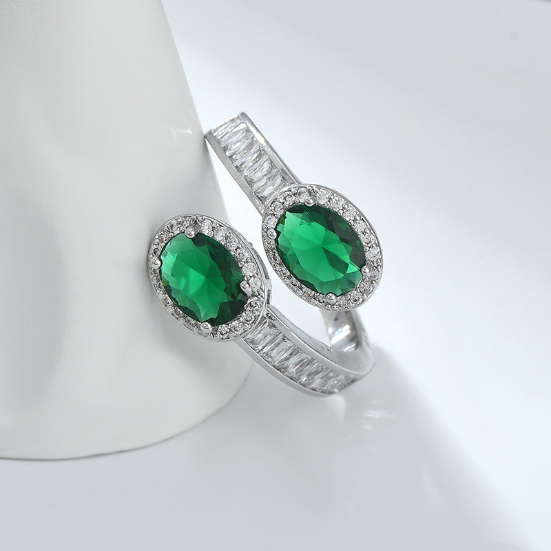 2023 New Zircon-inlaid Elegant Open Ring Female High-grade Emerald Cube Sugar Ring Personalized Index Finger Ring