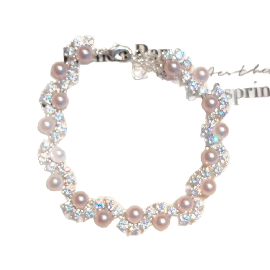 Women's French-Inspired Sparkling Rhinestone Pearl Bracelet Affordable Luxury Cubic Zirconia Beaded Bracelet, Exquisite Jewelry