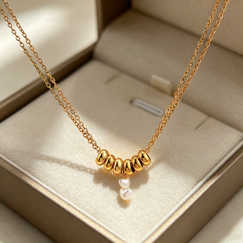 Fashionable Titanium Steel Pearl Necklace For Women Niche Vintage Style