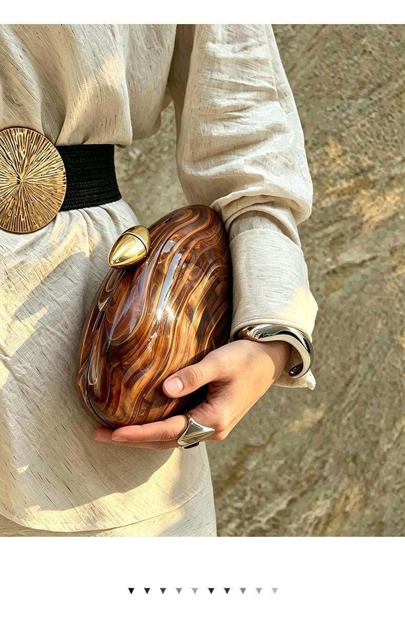 Retro Brown Marble-patterned Acrylic Evening Clutch Bag
