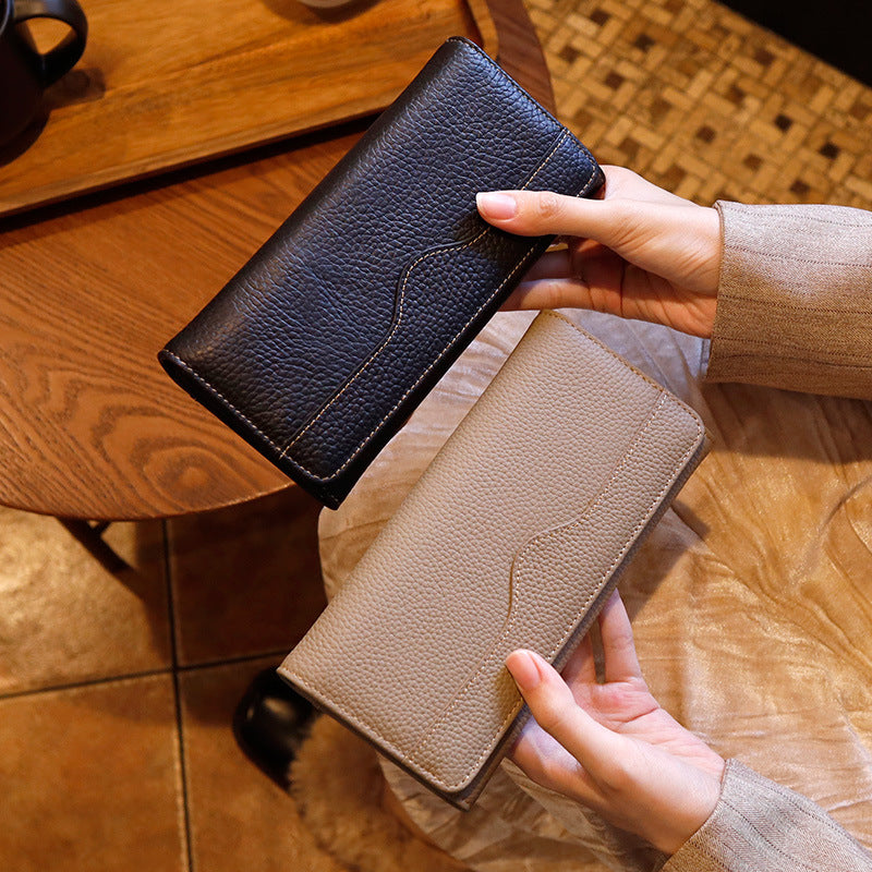 Genuine Full-grain Leather Long Wallet For Women