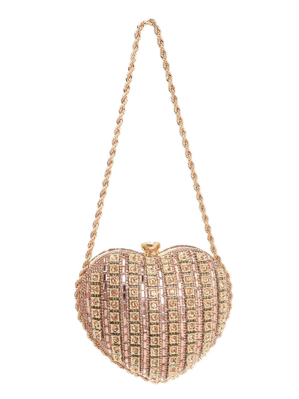 Women's Heart-Shaped Rhinestone Evening Clutch  Full Rhinestone Chain Crossbody Bag, Sparkling Formal Gown Purse & Top-Handle Handbag