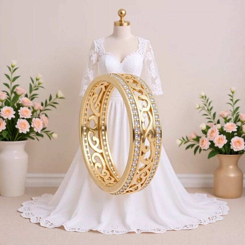 Wish's Popular European And American Style Gold-plated Copper Hollow-carved Zircon-inlaid Ring, Light Luxury Niche Design Jewelry