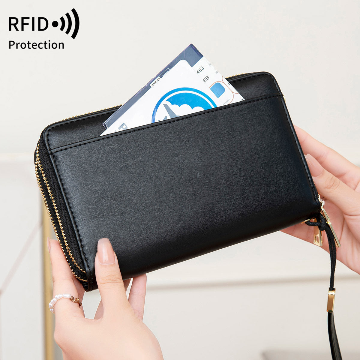 RFID Multi-functional Double Zipper Storage Crossbody Wallet