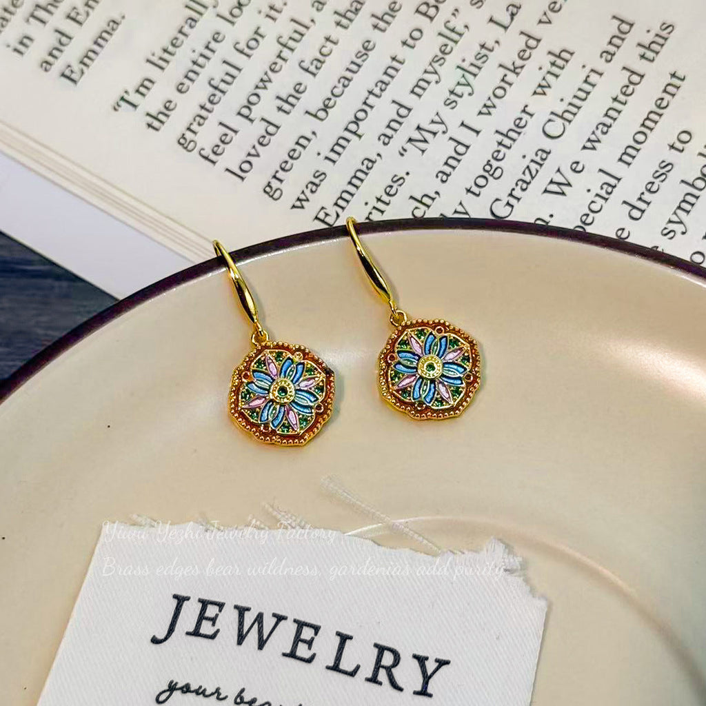 Popular Monet Garden Vintage-Style Earrings, High-End, Light Luxury, Fashionable And Elegant Earrings, Niche And Elegant Forest-Style Earrings