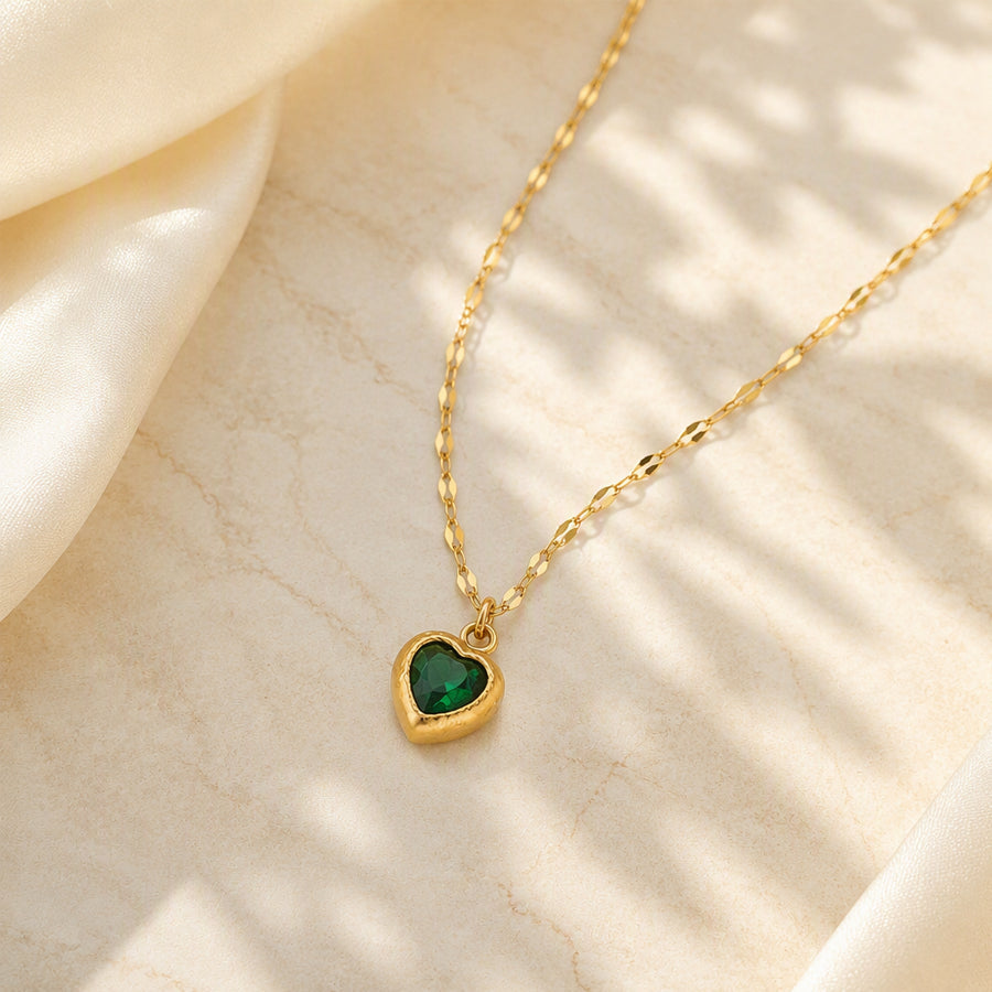 Gold Plated Stainless Steel Heart Zircon Pendant Necklace For Women, Dainty Lip Chain Colorful Heart Crystal Choker, Minimalist Love Jewelry Gift