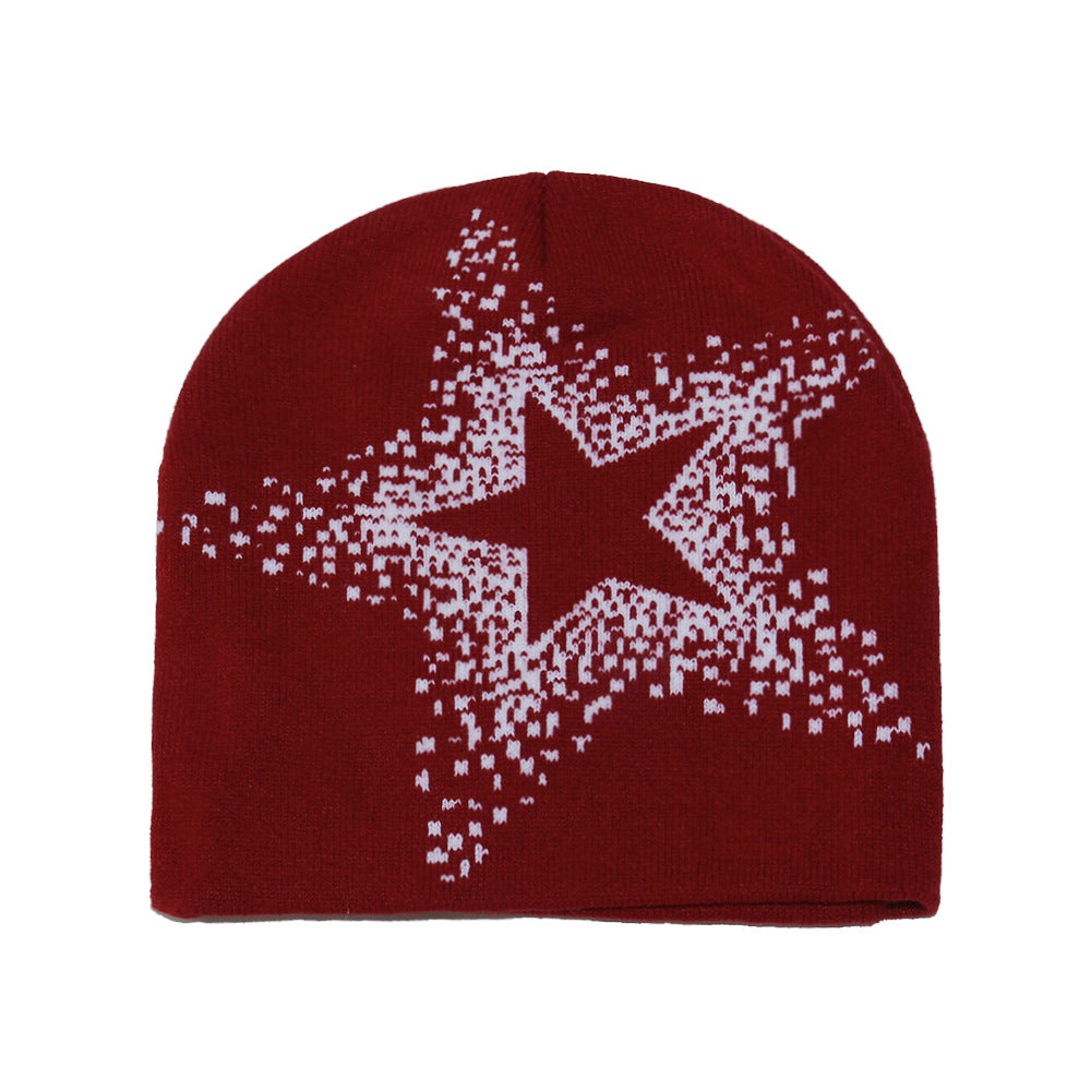 American Street Y2K Star Woolen Hat For Autumn And Winter, With Hip-hop Vibe And Warmth. Five-pointed Star Knitted Cold Hat For Keeping You Warm Outdoors