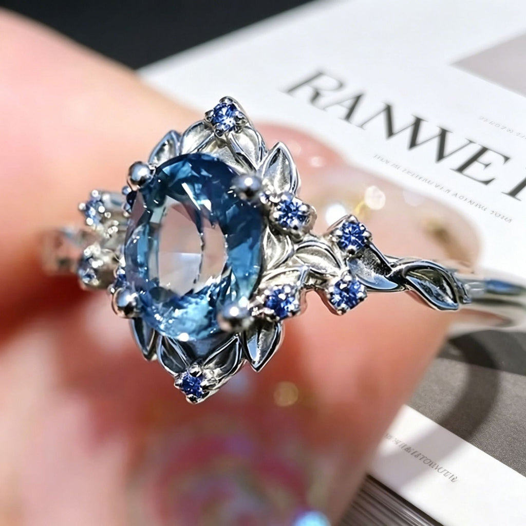 Yanbai Cross-Border Luxury Exquisite Vine Blue Elegant Design Ring, Personalized Copper Inlaid Zircon Versatile Light Luxury Ring