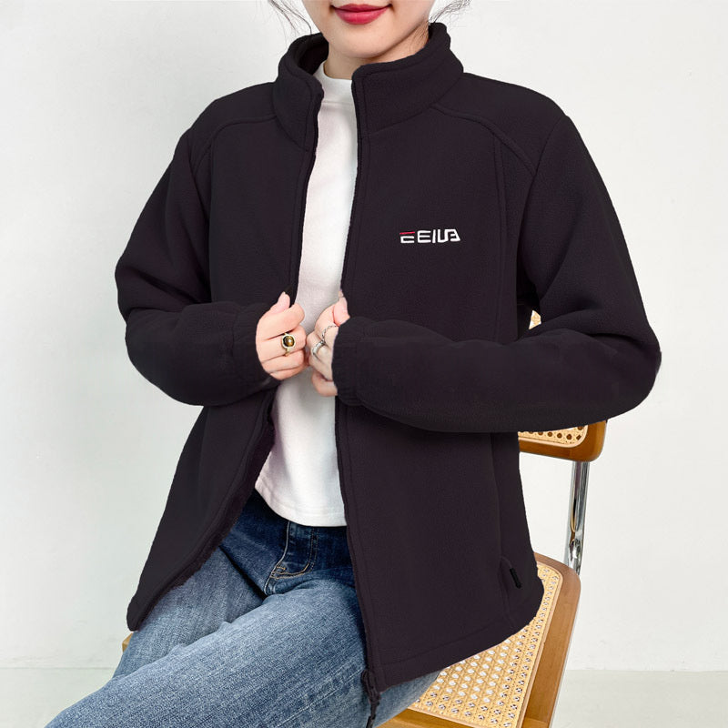 Women's Fleece Lined Polar Fleece Jacket Windproof Warm Stand Collar Sweatshirt For Outdoor Sports Casual Wear