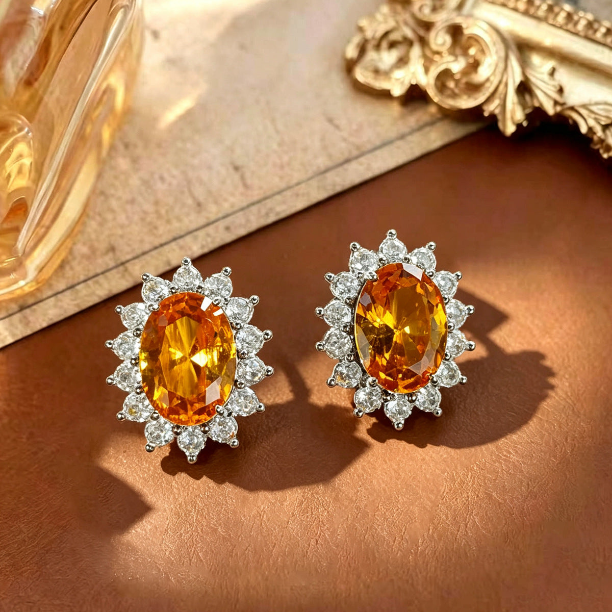 Korean-style New Micro-inlaid Zircon Earrings, European And American Cross-border Elegant Women's Light Luxury Earrings, Niche Exquisite High-end Ear Accessories