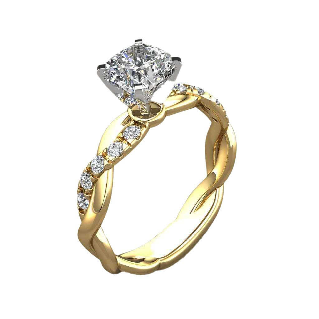European And American Cross-Border Wish Hot-Selling 18K Rose Gold-Plated Two-Tone Princess-Cut Diamond Ring Engagement Ring Couple Style