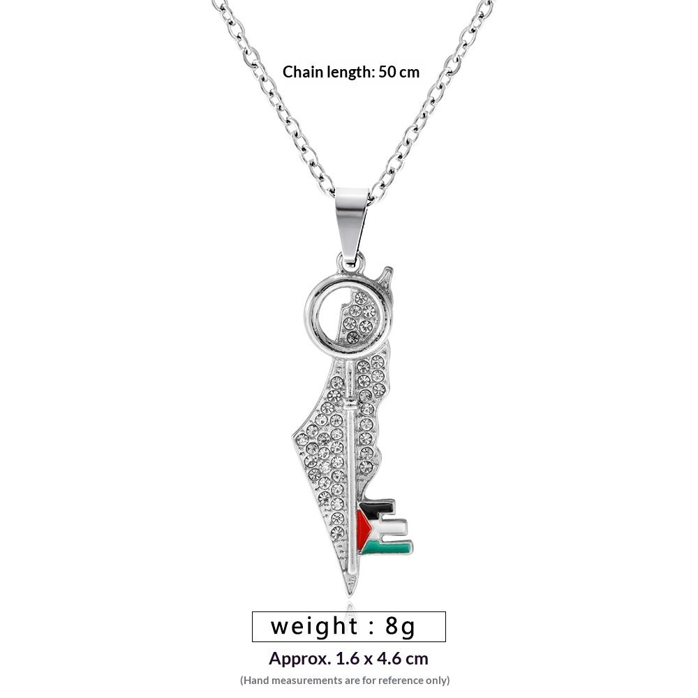 Alloy Chain Arabic Map And Keffiyeh Key Pendant