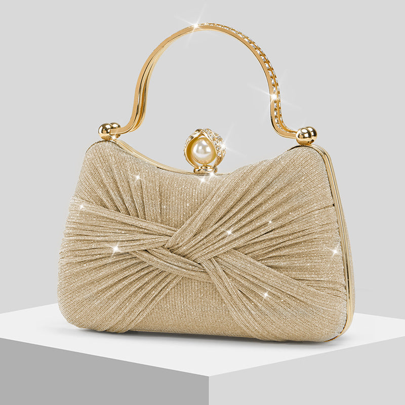 Womens Pleated Shimmering Evening Bag Handbag Crossbody Bag Clutch