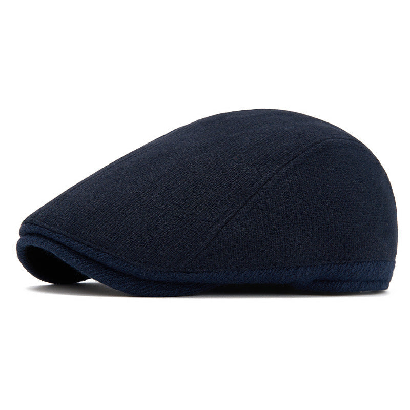 Wool Color-Block Simple Fleece-Lined Warm Retro Newsboy Cap
