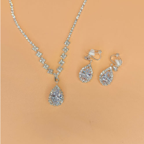 Full Rhinestone Zircon Water Drop Necklace Earrings Jewelry Set