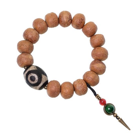 Men Tibetan Style Bodhi Seed Bead Bracelet With Dzi Beads