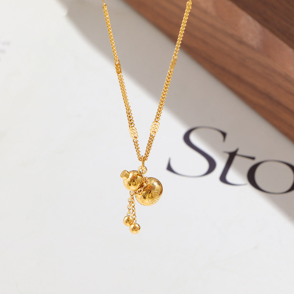 New Chinese Style Gourd Tassel Necklace For Women, Titanium Steel, Non-Fading, Accessible Luxury, High-End Clavicle Chain, 18K Gold Plated Pendant Necklace