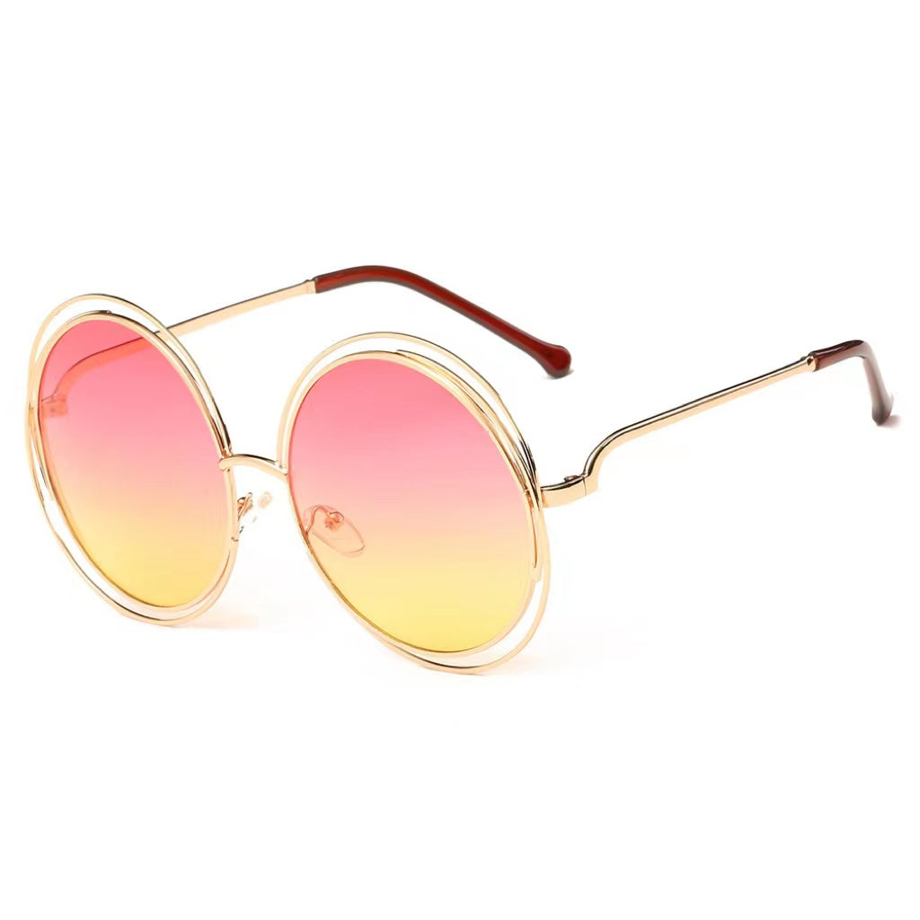 Large Frame Round Frame Women's Sun Glasses True Film Ink Mirror Flat Light Mirror