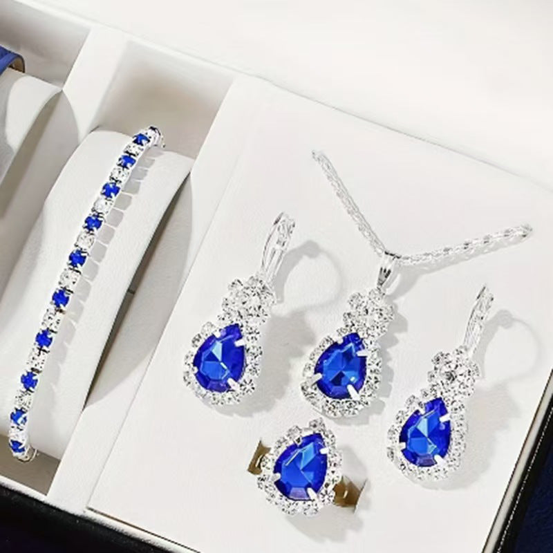 Elegant Diamond-studded Zircon Necklace Earring And Ring Set