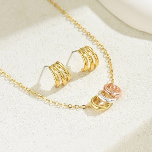 2024 New European And American Cross-border Style Women's Necklace Jewelry Suit Geometric Niche Design Earrings All-match Clavicle Chain