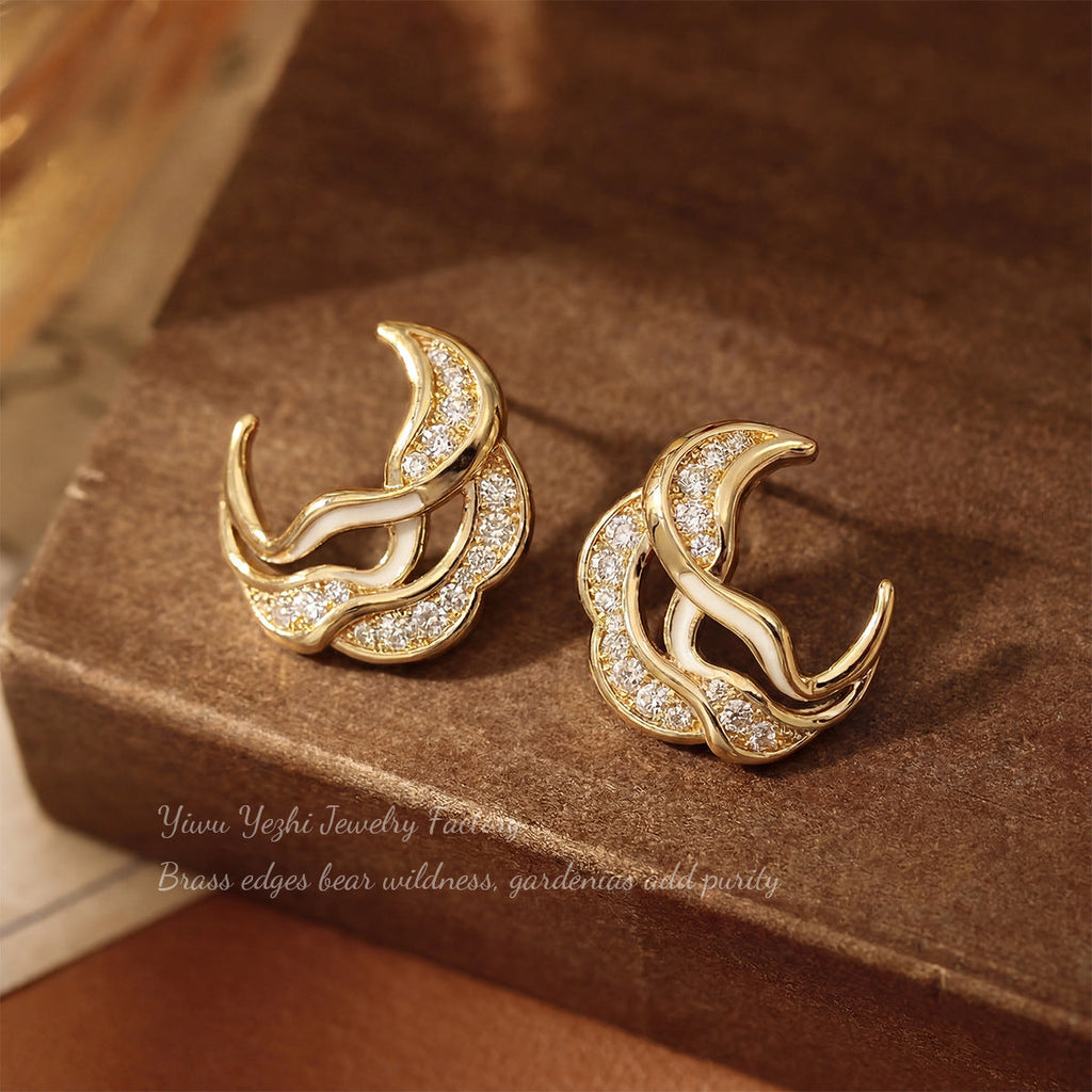French-Style Fashion Light Luxury Zircon-Encrusted Moon C-Shaped Earrings, Exquisite And Versatile, High-End Earrings, Hot-Selling Wholesale