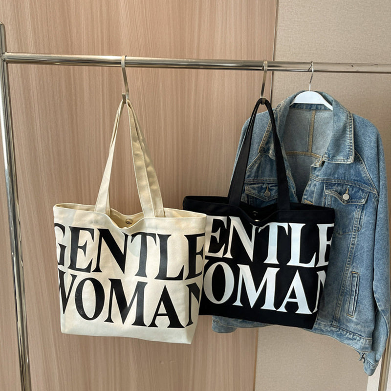 Large Capacity Canvas Bag Women Letter Printed Shoulder Travel Simple Handbags Travel Casual Daily Shopping Bags Totes