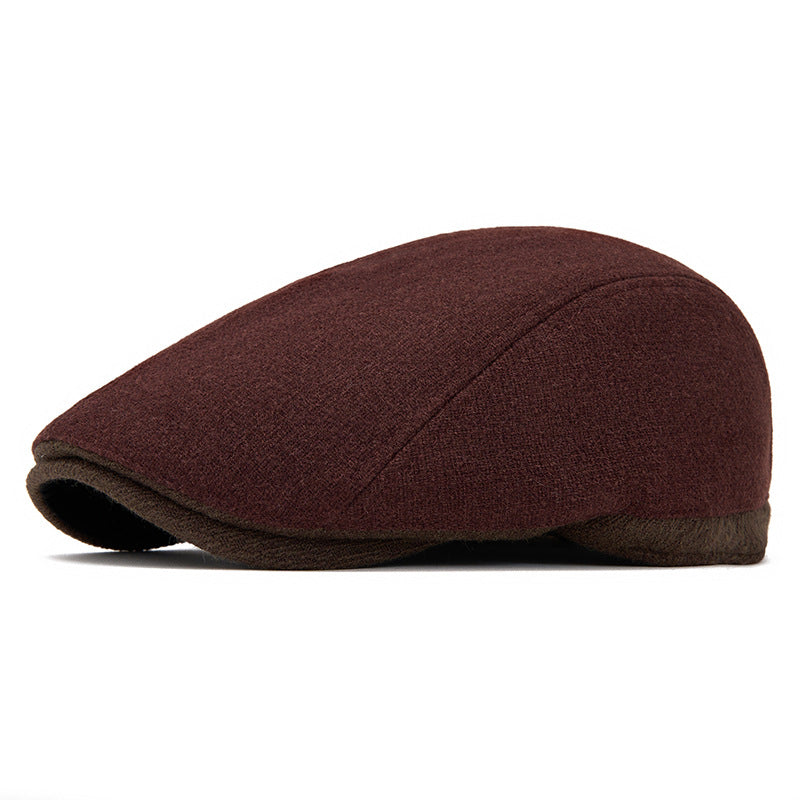 Wool Color-Block Simple Fleece-Lined Warm Retro Newsboy Cap
