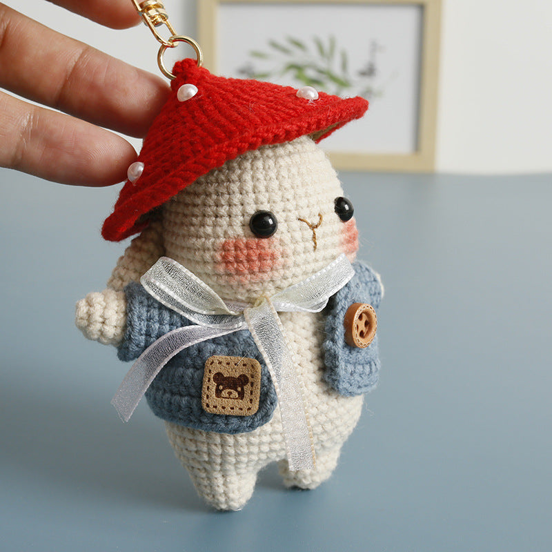 Handmade Knitted Mushroom Bunny Doll Pendant