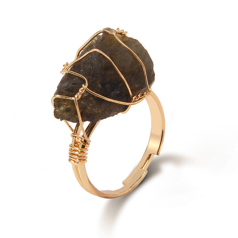 Irregular Natural Stone Amethyst Wrapped Ring