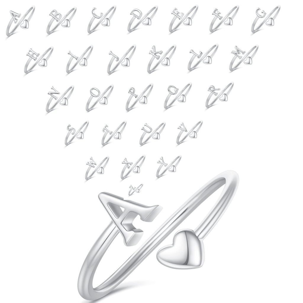 Heart Shaped Cursive Letter Minimalist Polished Open Ring