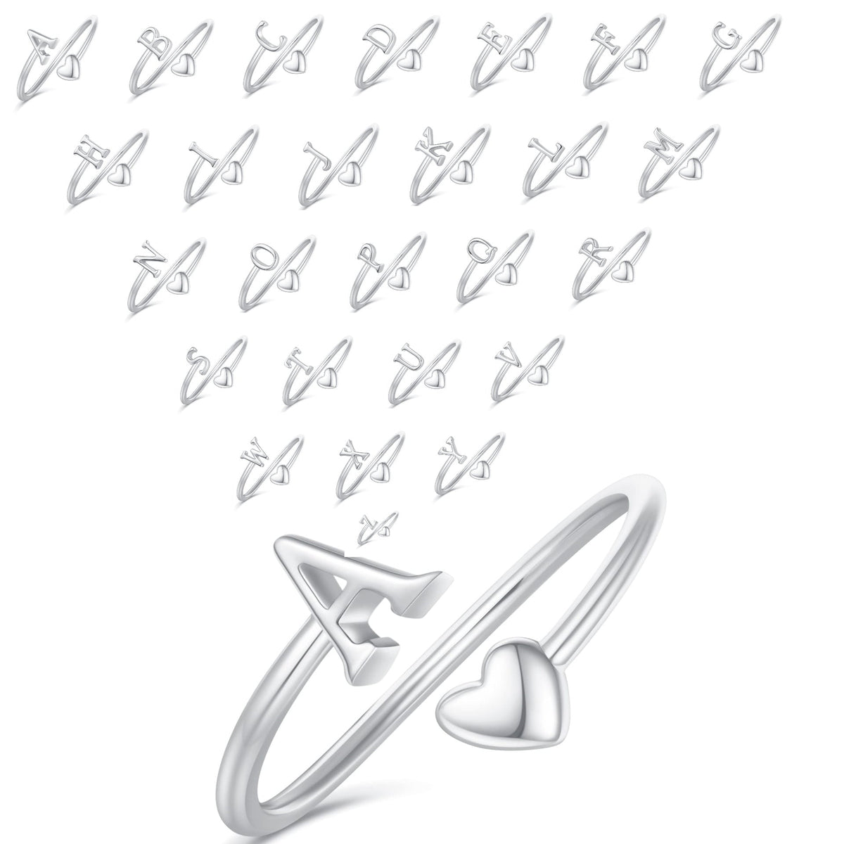 Heart Shaped Cursive Letter Minimalist Polished Open Ring