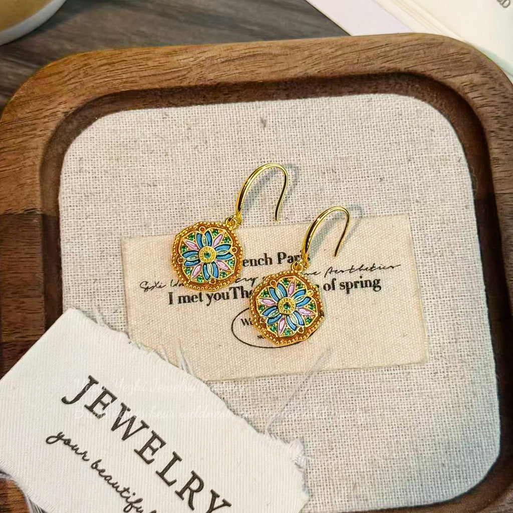 Popular Monet Garden Vintage-Style Earrings, High-End, Light Luxury, Fashionable And Elegant Earrings, Niche And Elegant Forest-Style Earrings