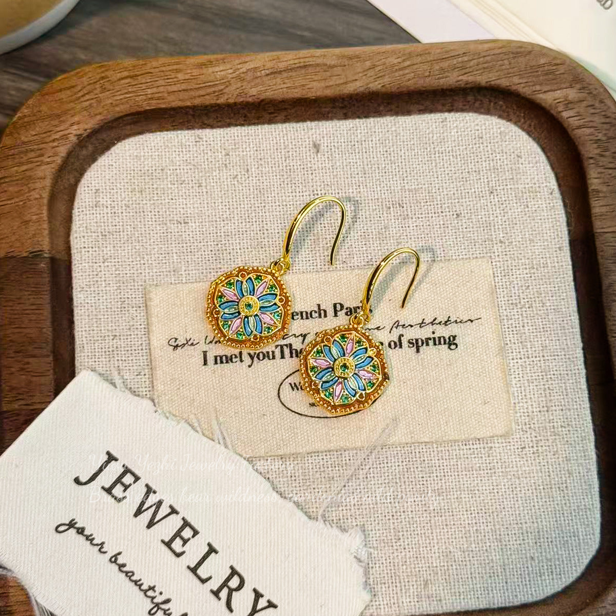 Popular Monet Garden Vintage-Style Earrings, High-End, Light Luxury, Fashionable And Elegant Earrings, Niche And Elegant Forest-Style Earrings