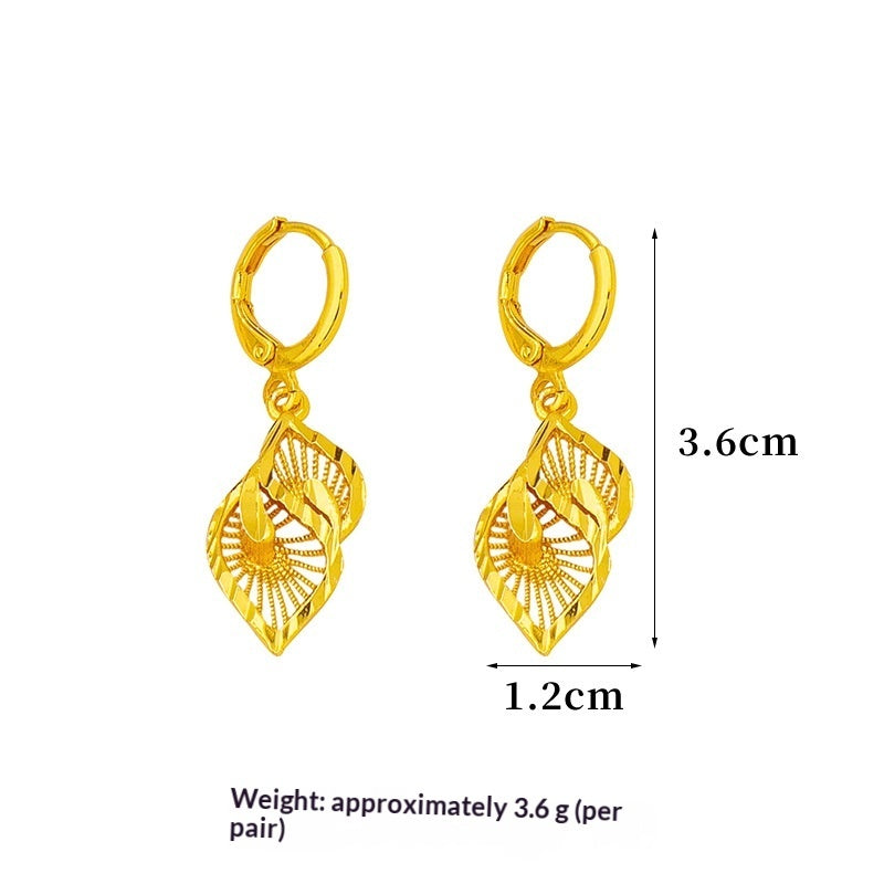 Vietnamese Sand Gold Copper Plated Filigree Flower Leaf Design Hoop Earrings