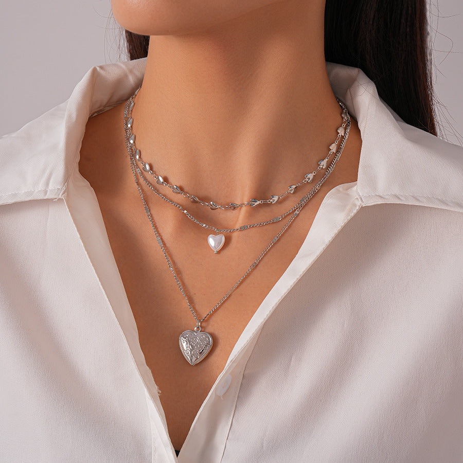 Pearl Heart Printed Elegant Necklace Women