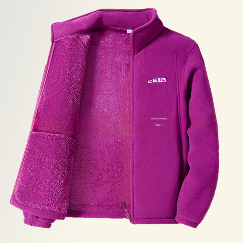 Women's Fleece Lined Polar Fleece Jacket Windproof Warm Stand Collar Sweatshirt For Outdoor Sports Casual Wear