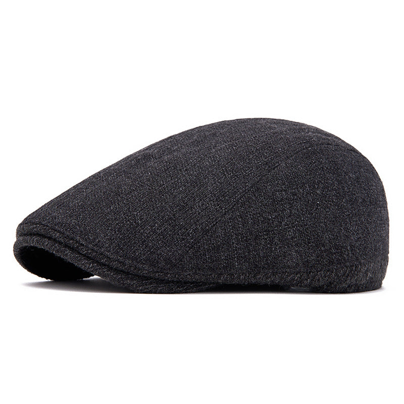 Wool Color-Block Simple Fleece-Lined Warm Retro Newsboy Cap