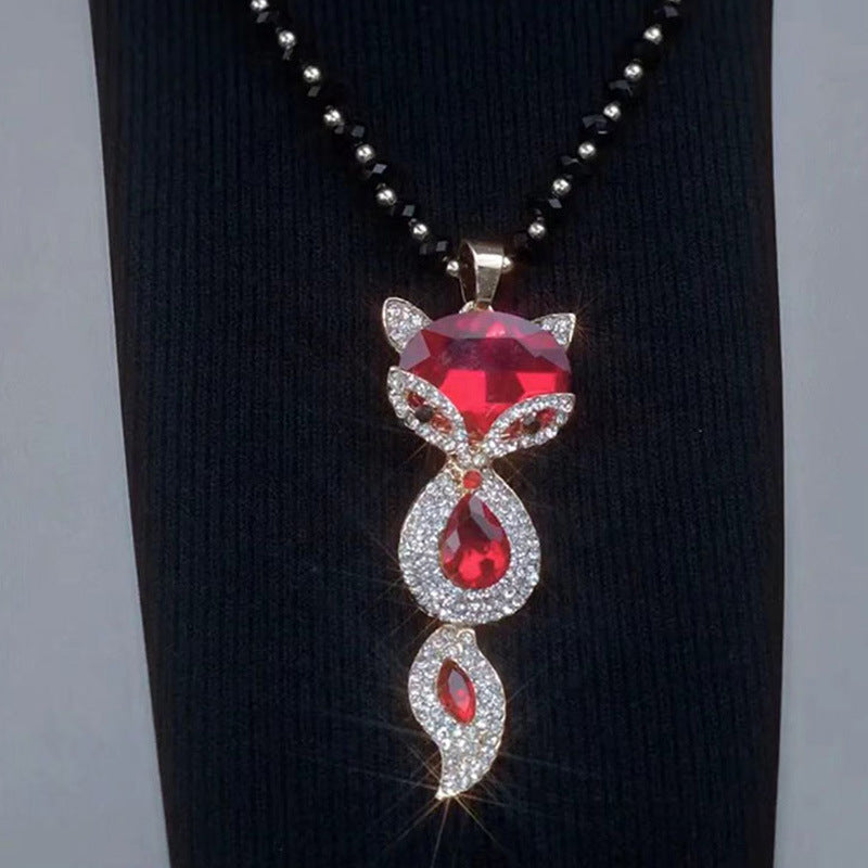 Autumn And Winter New Elegant All-match Fox Necklace Women's Exquisite Fashion Woolen Chain Long Clothes Accessories Decorative Pendant