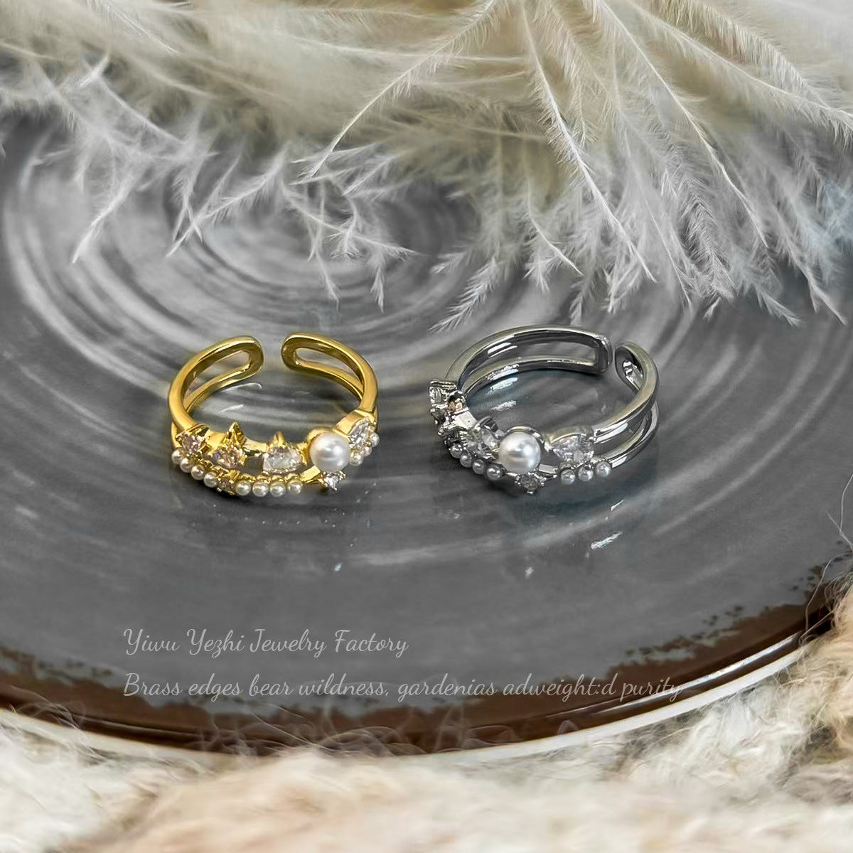 Japanese And Korean Fashion Simple Design Diamond-Encrusted Pearl Double-Layer Open Ring Personalized Accessible Luxury Versatile Index Finger Ring Accessories