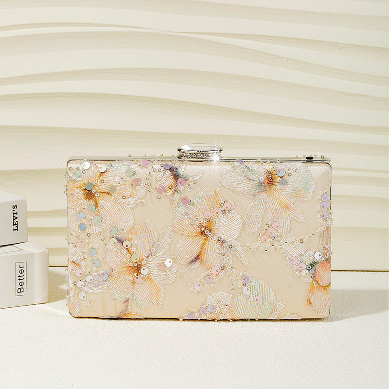 Embroidered Sequin Evening Bag For Women Floral Clutch