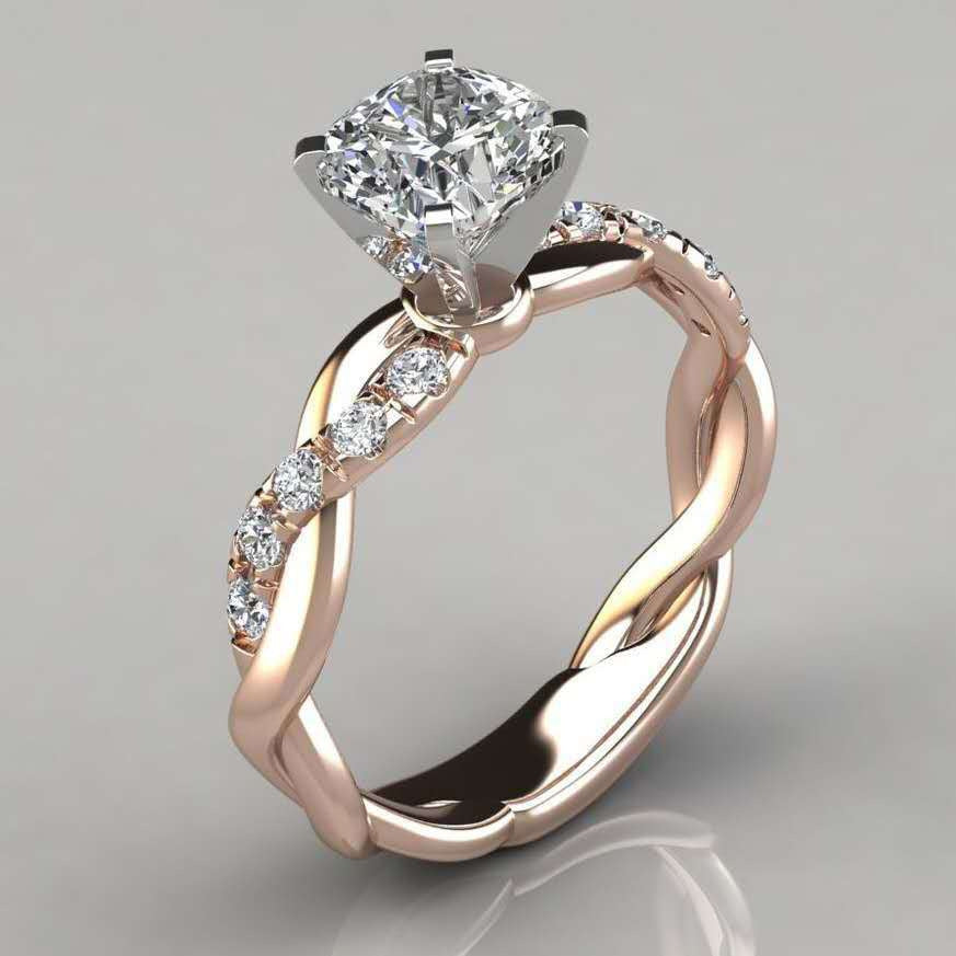 European And American Cross-Border Wish Hot-Selling 18K Rose Gold-Plated Two-Tone Princess-Cut Diamond Ring Engagement Ring Couple Style
