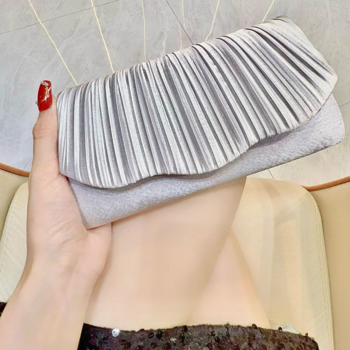 Satin Cheongsam Pleated Evening Clutch