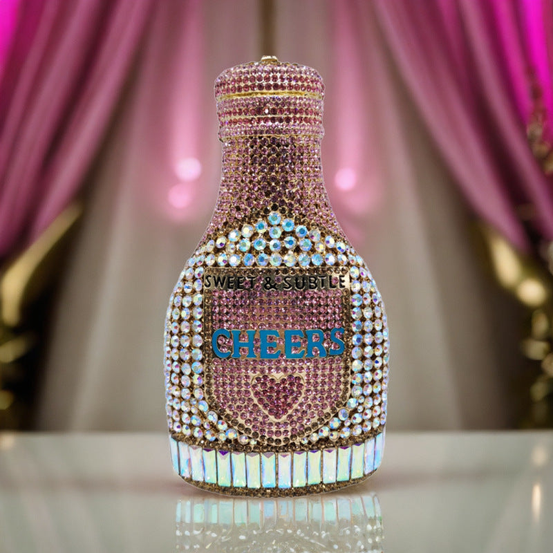 Champagne Bottle Rhinestone Evening Clutch Women's Bag
