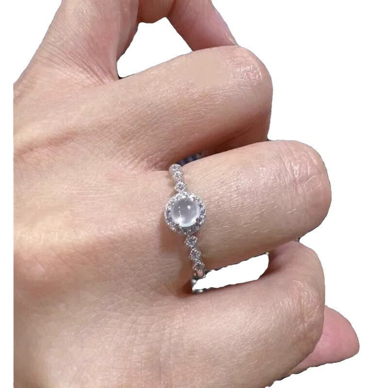 New Trendy Translucent Ice Chalcedony Style Elegant Resizable Open Ring For Women